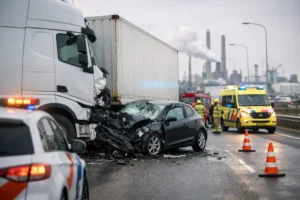 Aanrijding tussen vrachtwagen en auto in Rotterdam-Europoort