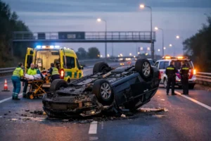 Auto kantelt na botsing op N3, vier personen naar ziekenhuis