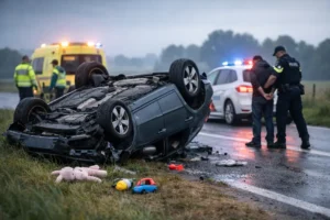 Auto met kinderen over de kop door rijden onder invloed, bestuurder gearresteerd