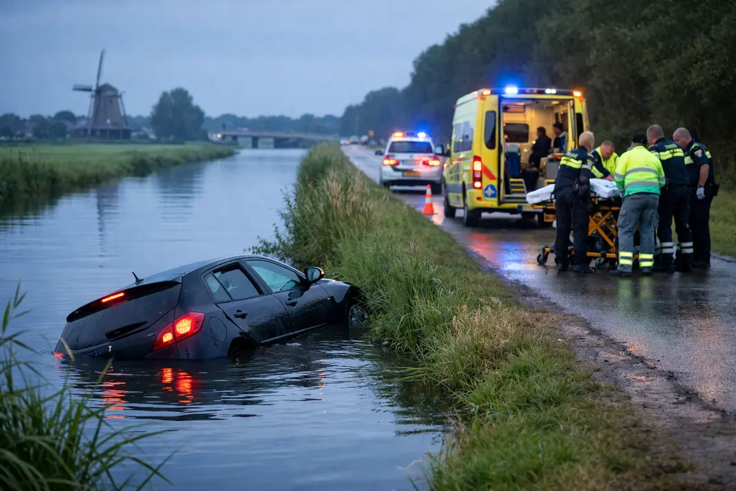 Auto raakt te water bij Nieuwerkerk, bestuurder naar ziekenhuis