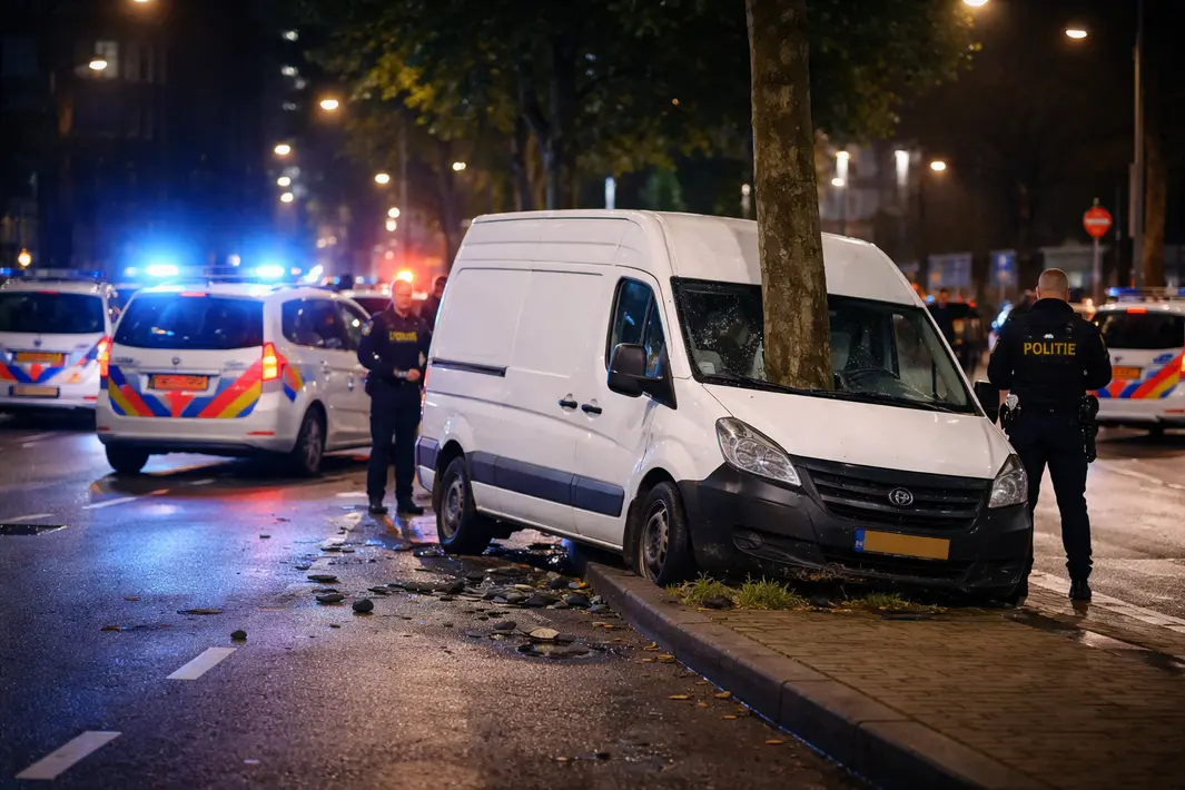 Bestelbus rijdt vast na politieachtervolging in Rotterdam