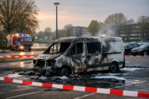 Bestelbus uitgebrand op parkeerplaats in Dordrecht