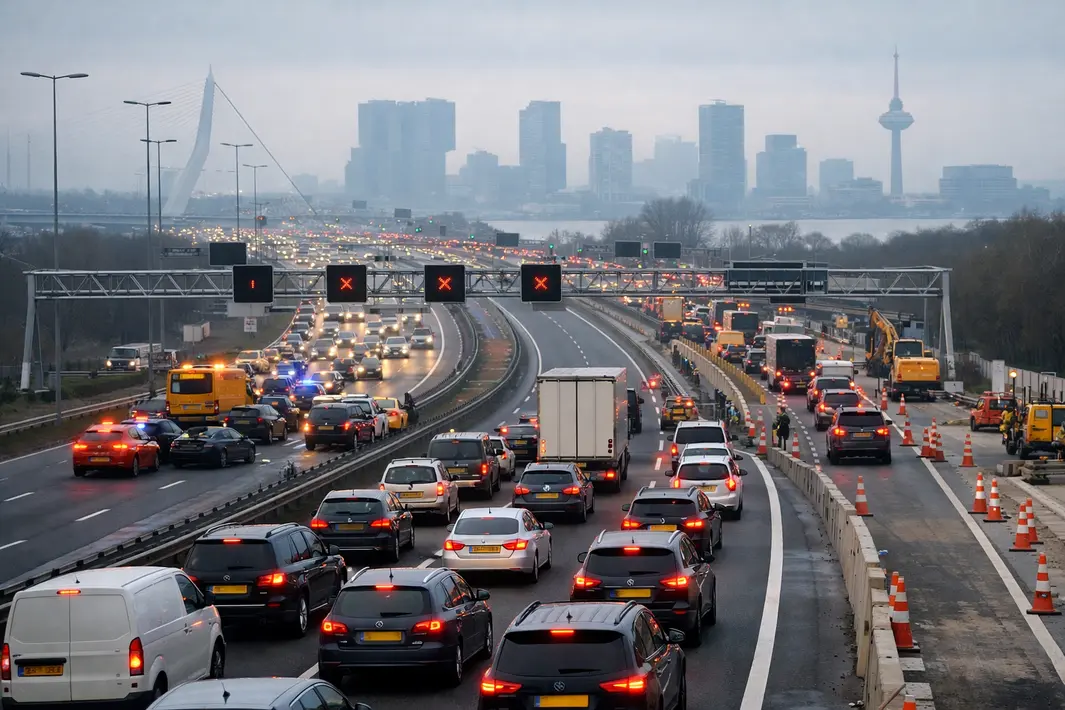 Drukke spits rond Rotterdam met lange files door ongevallen en wegwerkzaamheden