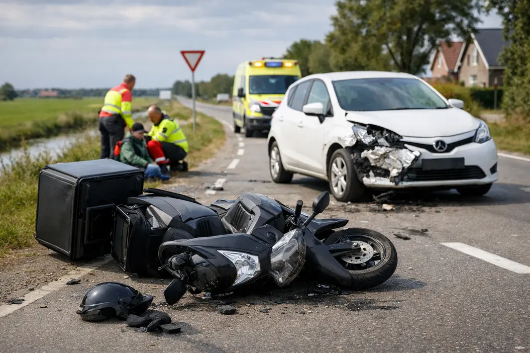 Scooter en auto botsen op Gebroken Meeldijk, bezorger lichtgewond