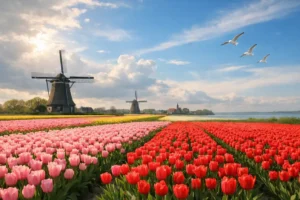 Tulpenvelden op Goeree-Overflakkee in volle bloei deze week