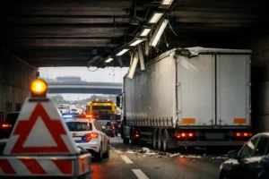 Vrachtwagen beschadigt tunnelverlichting, grote verkeershinder op A15 en omgeving