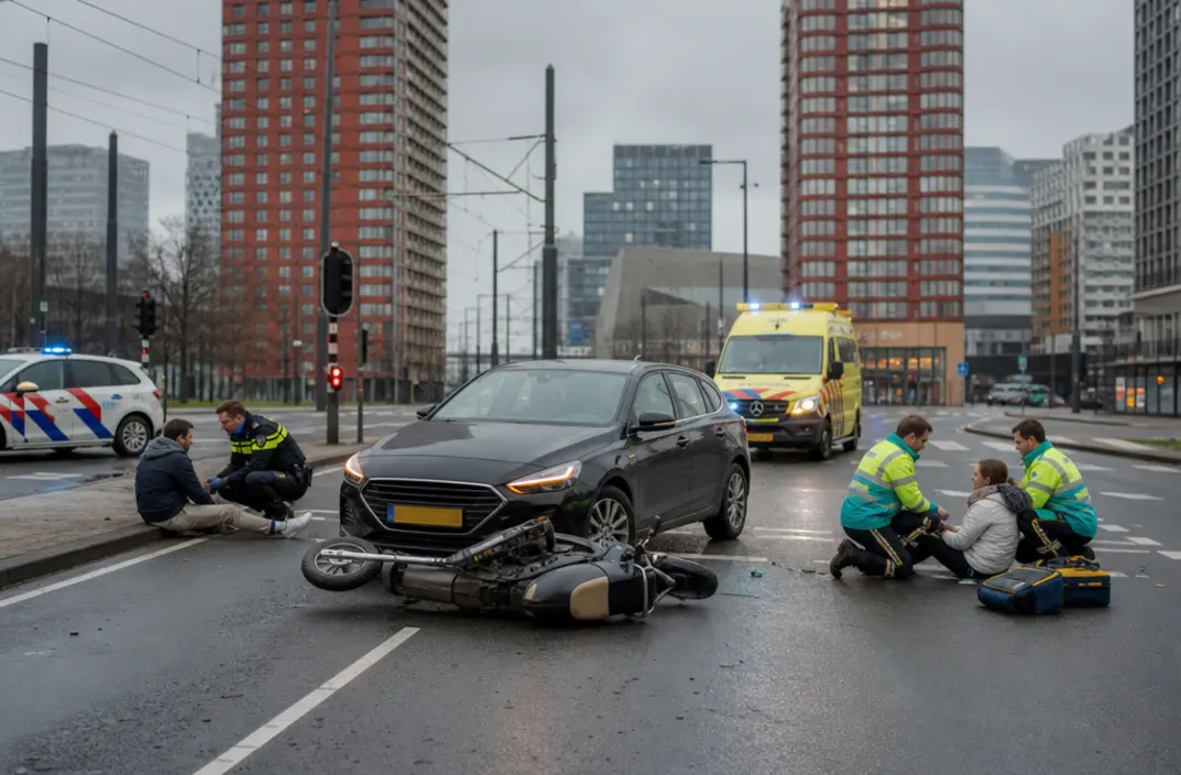 Auto en bromfiets botsen op Laan op Zuid met twee gewonden