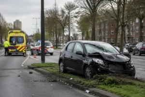 Botsing op Nieuwe Damlaan in Schiedam resulteert in botsing tegen middenberm