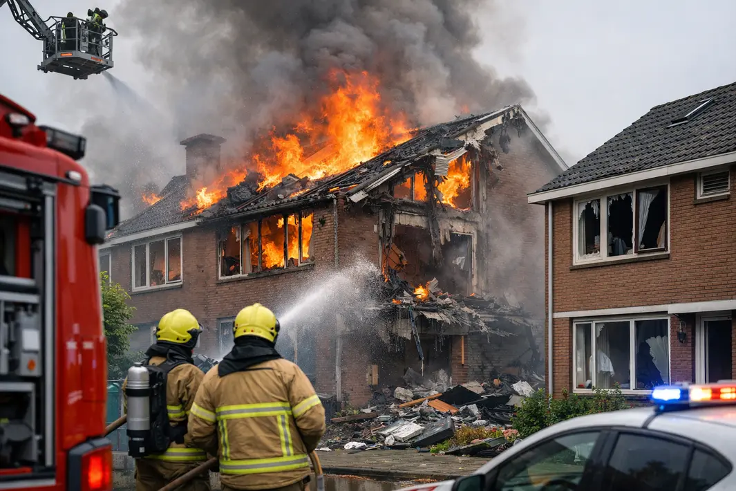 Brand na explosie in woning aan de Crocusstraat in Spijkenisse