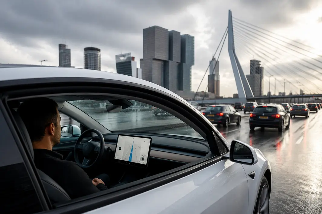 Ervaring met zelfrijdende Tesla door het drukke Rotterdamse verkeer