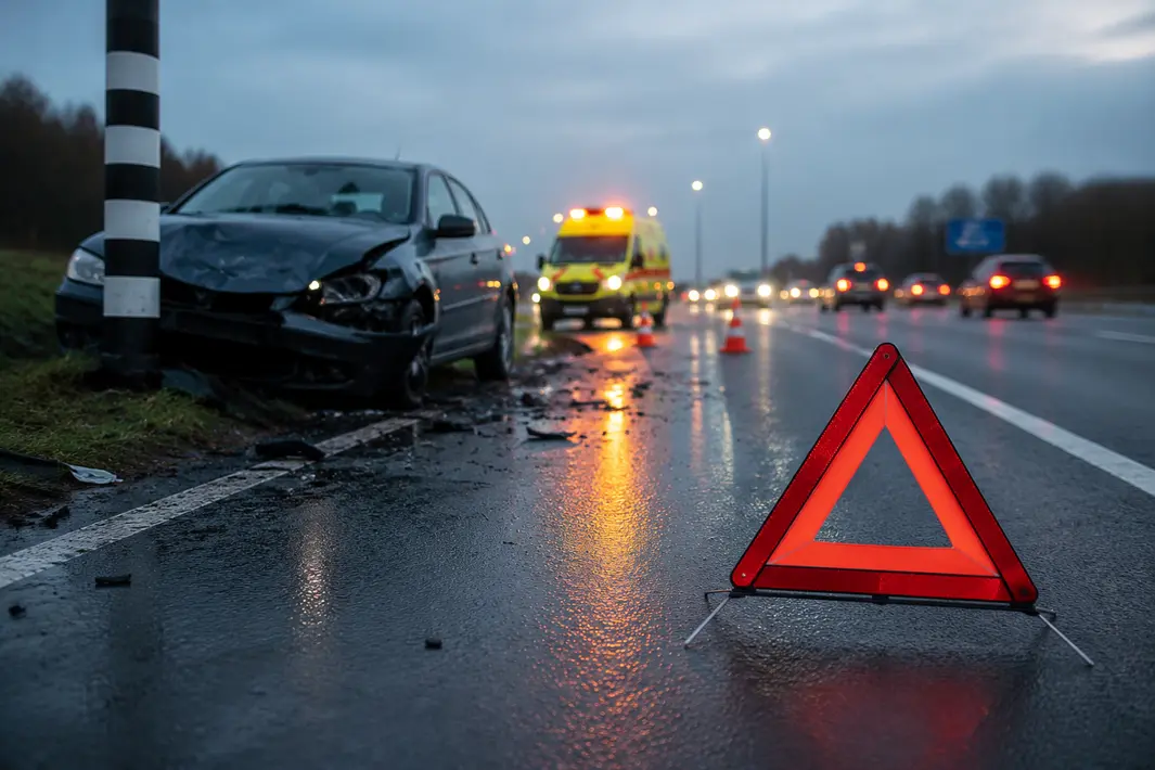 Gewonden bij botsing met verkeerspaal en bestuurder overlijdt na onwelwording op snelweg