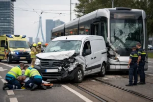 Letsel na aanrijding tussen tram en bedrijfsbus in Rotterdam