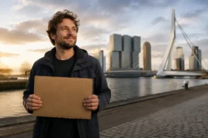 Man vindt na week zoeken werk met kartonnen bordje in Rotterdam