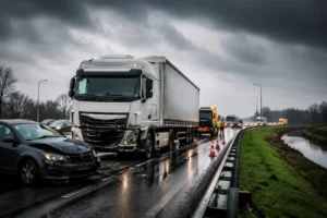 Vertraging op A20 door ongeval met auto en vrachtwagen