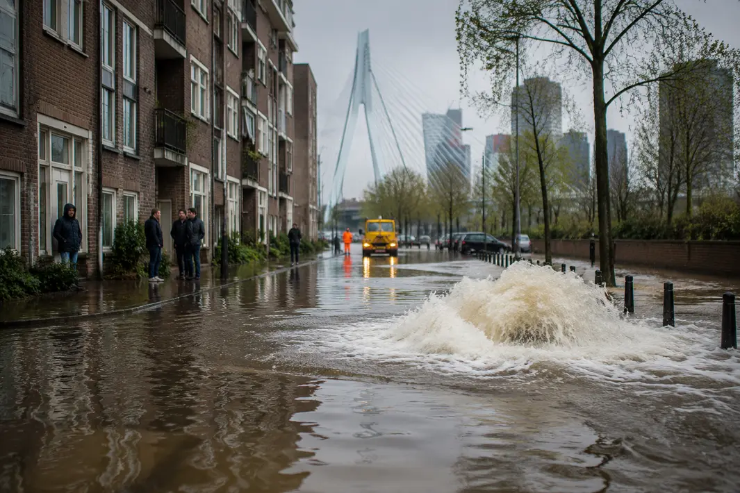 Waterleidingbreuk veroorzaakt overstroming en ontruiming in Rotterdam-Feijenoord