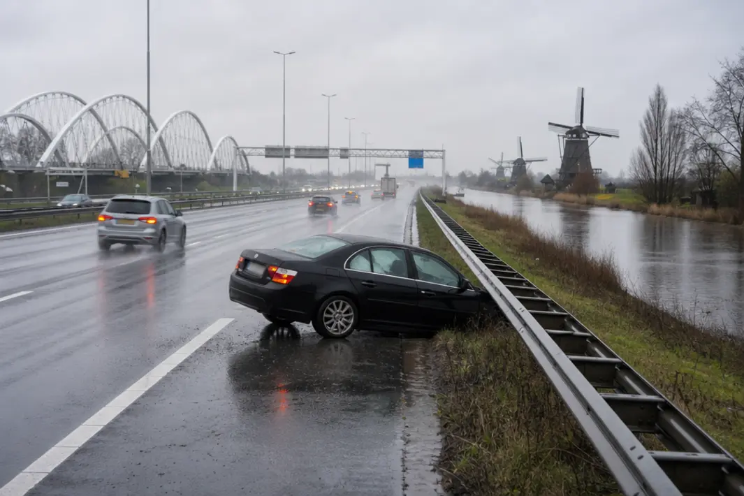 Auto verliest de macht over het stuur op A4 bij Schiedam