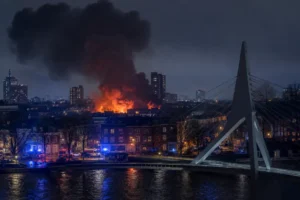 Explosie met brand in Rotterdam-Charlois afgelopen nacht