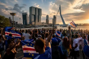 Spontaan volksfeest in Rotterdam na gelijkspel Kaapverdië tegen Spanje