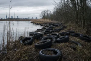 Tientallen autobanden aangetroffen in natuurgebied bij Schiedam